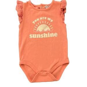 Rabbit + Bear Organic cotton Baby Onesie- 6-9M - peachy pink you are my sunshine